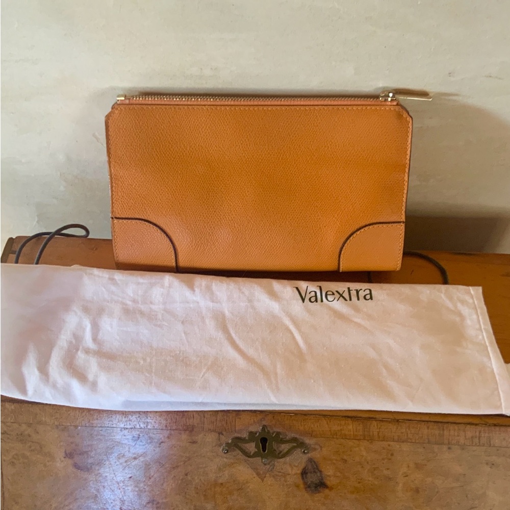 Valextra Orange Leather Clutch Wristlet